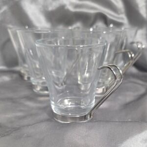 Bormioli Rocco Ypsilon Espresso Cups Set of 6 Glass with Metal Handles Italy